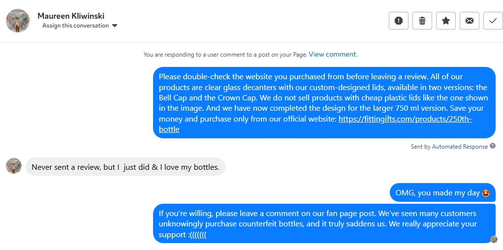 Customer message: I love my bottles
